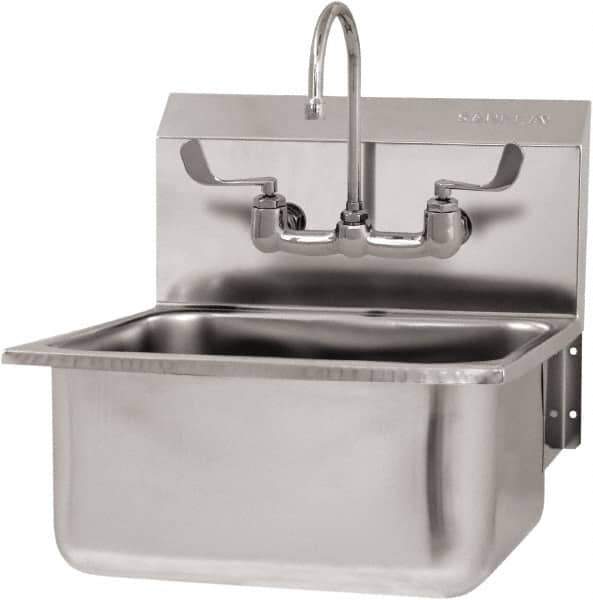 SANI-LAV - 19" Long x 16" Wide Inside, 1 Compartment, Grade 304 Stainless Steel Hand Sink Wall Mount with Manual Faucet - 18 Gauge, 21" Long x 20" Wide x 24" High Outside, 10" Deep - Industrial Tool & Supply