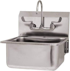SANI-LAV - 19" Long x 16" Wide Inside, 1 Compartment, Grade 304 Stainless Steel Hand Sink Wall Mount with Manual Faucet - 18 Gauge, 21" Long x 20" Wide x 24" High Outside, 10" Deep - Industrial Tool & Supply