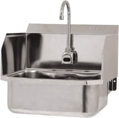 SANI-LAV - 17" Long x 14" Wide Inside, 1 Compartment, Grade 304 Stainless Steel Hand Sink Wall Mount with Electronic Faucet - 18 Gauge, 19" Long x 18" Wide x 21" High Outside, 7" Deep - Industrial Tool & Supply