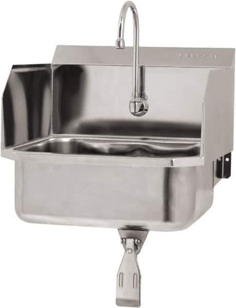 SANI-LAV - 17" Long x 14" Wide Inside, 1 Compartment, Grade 304 Stainless Steel Hand Sink Wall Mount with Single Knee Valve - 18 Gauge, 19" Long x 18" Wide x 21" High Outside, 7" Deep - Industrial Tool & Supply