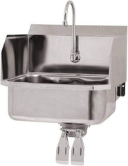 SANI-LAV - 17" Long x 14" Wide Inside, 1 Compartment, Grade 304 Stainless Steel Hand Sink Wall Mount with Double Knee Valve - 18 Gauge, 19" Long x 18" Wide x 21" High Outside, 7" Deep - Industrial Tool & Supply