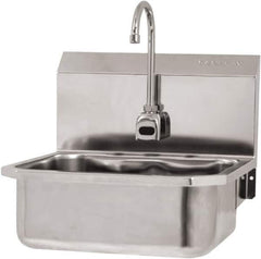 SANI-LAV - 17" Long x 14" Wide Inside, 1 Compartment, Grade 304 Stainless Steel Hand Sink Wall Mount with Electronic Faucet - 18 Gauge, 19" Long x 18" Wide x 21" High Outside, 7" Deep - Industrial Tool & Supply