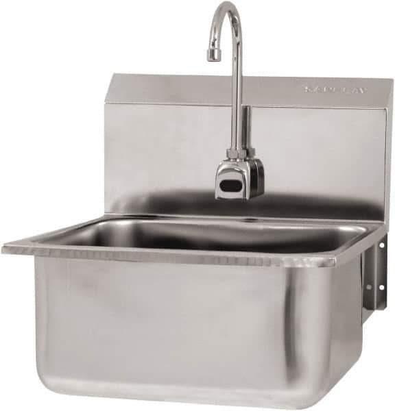 SANI-LAV - 19" Long x 16" Wide Inside, 1 Compartment, Grade 304 Stainless Steel Hand Sink Wall Mount with Electronic Faucet - 18 Gauge, 21" Long x 20" Wide x 24" High Outside, 10" Deep - Industrial Tool & Supply