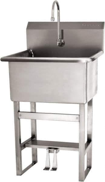 SANI-LAV - 22" Long x 16" Wide Inside, 1 Compartment, Grade 304 Stainless Steel Scrub Sink Floor Mount with Double Foot Valve - 16 Gauge, 25" Long x 19-1/2" Wide x 46-1/2" High Outside, 10-1/2" Deep - Industrial Tool & Supply