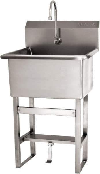 SANI-LAV - 22" Long x 16" Wide Inside, 1 Compartment, Grade 304 Stainless Steel Scrub Sink Floor Mount with Single Foot Valve - 16 Gauge, 25" Long x 19-1/2" Wide x 46-1/2" High Outside, 10-1/2" Deep - Industrial Tool & Supply
