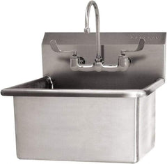 SANI-LAV - 22" Long x 16" Wide Inside, 1 Compartment, Grade 304 Stainless Steel Scrub Sink Wall Mount with Manual Faucet - 16 Gauge, 25" Long x 19-1/2" Wide x 24" High Outside, 10-1/2" Deep - Industrial Tool & Supply