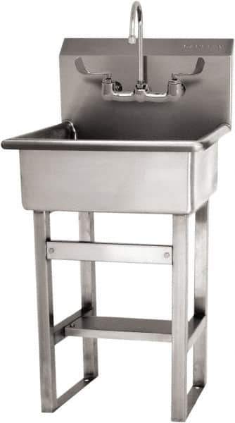SANI-LAV - 20" Long x 17" Wide Inside, 1 Compartment, Grade 304 Stainless Steel Hand Sink Floor Mount Manual Faucet - 16 Gauge, 23" Long x 20-1/2" Wide x 46-1/2" High Outside, 9" Deep - Industrial Tool & Supply