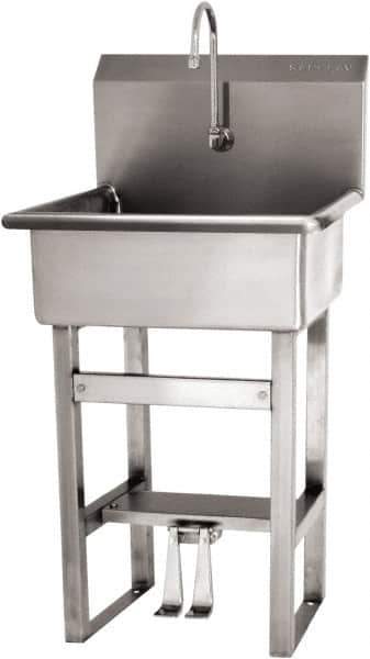 SANI-LAV - 20" Long x 17" Wide Inside, 1 Compartment, Grade 304 Stainless Steel Hand Sink Floor Mount with Double Foot Valve - 16 Gauge, 23" Long x 20-1/2" Wide x 46-1/2" High Outside, 9" Deep - Industrial Tool & Supply