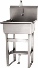 SANI-LAV - 20" Long x 17" Wide Inside, 1 Compartment, Grade 304 Stainless Steel Hand Sink Floor Mount with Single Foot Valve - 16 Gauge, 23" Long x 20-1/2" Wide x 46-1/2" High Outside, 9" Deep - Industrial Tool & Supply