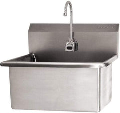 SANI-LAV - 28" Long x 16" Wide Inside, 1 Compartment, Grade 304 Stainless Steel Scrub Sink Wall Mount with Electronic Faucet - 16 Gauge, 31" Long x 19-1/2" Wide x 24" High Outside, 10-1/2" Deep - Industrial Tool & Supply