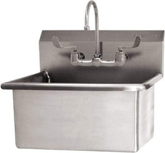 SANI-LAV - 28" Long x 16" Wide Inside, 1 Compartment, Grade 304 Stainless Steel Hand Sink Wall Mount with Manual Faucet - 16 Gauge, 31" Long x 19-1/2" Wide x 24" High Outside, 10-1/2" Deep - Industrial Tool & Supply