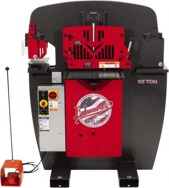 Edwards Manufacturing - 7-1/2" Throat Depth, 55 Ton Punch Pressure, 1-1/16" in 5/8" Punch Capacity Ironworker - 5 hp, 3 Phase, 230 Volts, 44-3/8" Wide x 55-1/4" High x 36-1/8" Deep - Industrial Tool & Supply