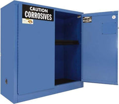 Securall Cabinets - 2 Door, 1 Shelf, Blue Steel Standard Safety Cabinet for Corrosive Chemicals - 44" High x 43" Wide x 18" Deep, Manual Closing Door, 3 Point Key Lock, 30 Gal Capacity - Industrial Tool & Supply