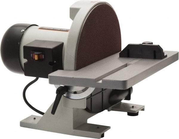 Enco - 12" Diam, 1,700 RPM, Single Phase Disc Sanding Machines - 16-3/8" Long Table x 6-7/8" Table Width, 16" Overall Length x 15.7" Overall Height - Industrial Tool & Supply