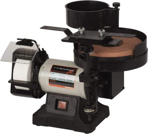 Enco - 5 & 8" Wheel Diam x 1 & 2" Wheel Width, 1/3 hp Wet/Dry Grinder - 3/4" Arbor Hole Diam, 1 Phase, 380 & 3,450 Max RPM, 120 Volts - Industrial Tool & Supply