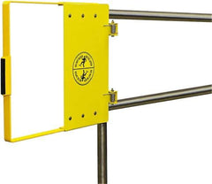 FabEnCo - Powder Coated Carbon Steel Self Closing Rail Safety Gate - Fits 18 to 24" Clear Opening, 1-1/2" Wide x 22" Door Height, 25 Lb, Yellow - Industrial Tool & Supply