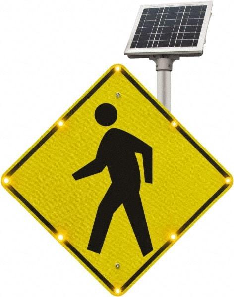 TAPCO - "Pedestrian Crossing", 30" Wide x 30" High, Aluminum Pedestrian Crossing Signs - 0.08" Thick, Fluorescent Yellow, Black, Diamond Grade Reflectivity, Diamond, Post Mount - Industrial Tool & Supply
