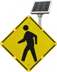 TAPCO - "Pedestrian Crossing", 30" Wide x 30" High, Aluminum Pedestrian Crossing Signs - 0.08" Thick, Fluorescent Yellow, Black, Diamond Grade Reflectivity, Diamond, Post Mount - Industrial Tool & Supply