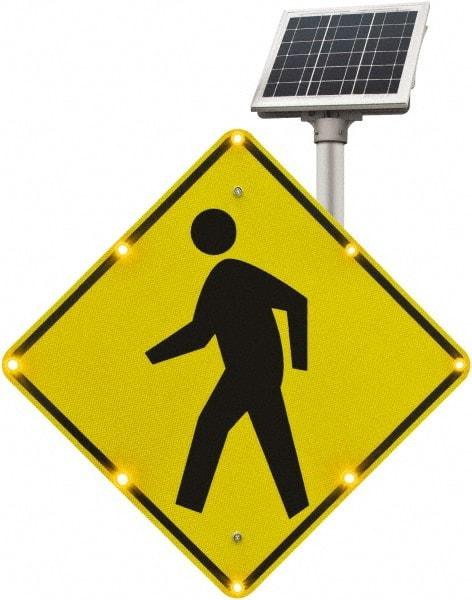 TAPCO - "Pedestrian Crossing", 36" Wide x 36" High, Aluminum Pedestrian Crossing Signs - 0.08" Thick, Fluorescent Yellow, Black, Diamond Grade Reflectivity, Diamond, Post Mount - Industrial Tool & Supply