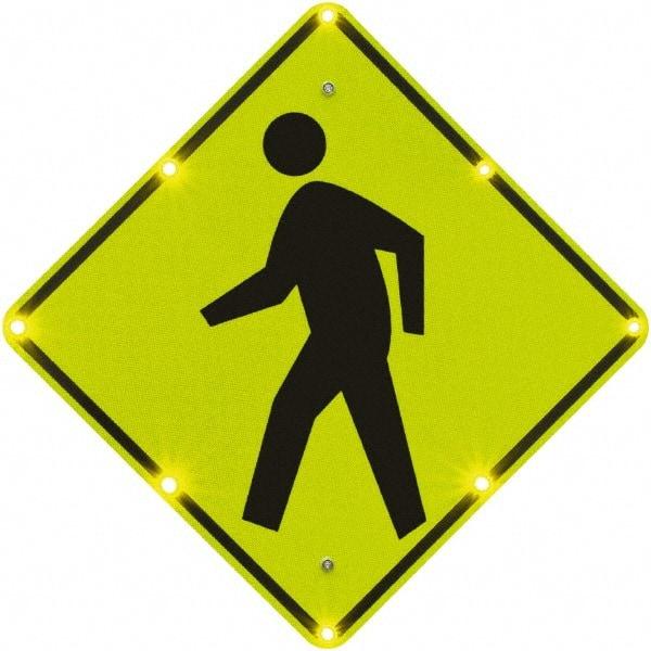 TAPCO - "Pedestrian Crossing", 36" Wide x 36" High, Aluminum Pedestrian Crossing Signs - 0.08" Thick, Fluorescent Yellow, Green, Black, Diamond Grade Reflectivity, Diamond, Post Mount - Industrial Tool & Supply