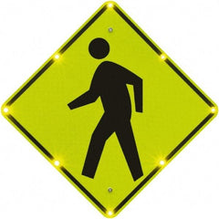 TAPCO - "Pedestrian Crossing", 36" Wide x 36" High, Aluminum Pedestrian Crossing Signs - 0.08" Thick, Fluorescent Yellow, Green, Black, Diamond Grade Reflectivity, Diamond, Post Mount - Industrial Tool & Supply