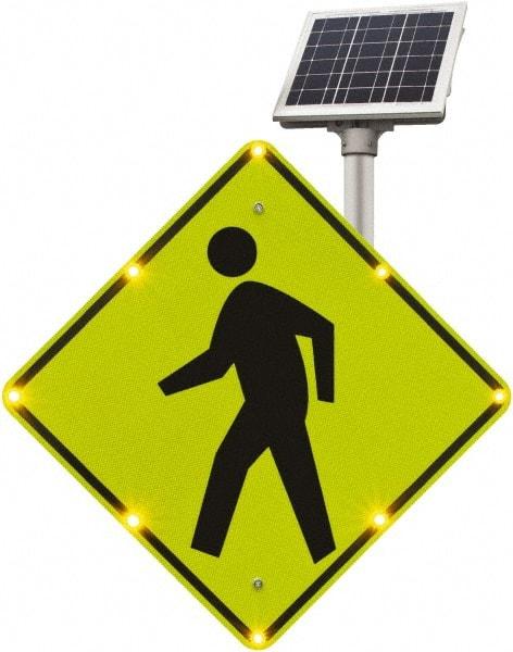 TAPCO - "Pedestrian Crossing", 48" Wide x 48" High, Aluminum Construction Roadway Signs - 0.08" Thick, Fluorescent Yellow, Green, Black, Diamond Grade Reflectivity, Diamond, Post Mount - Industrial Tool & Supply
