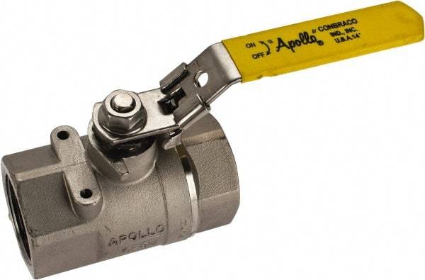 Apollo - 1-1/2" Pipe, Standard Port, Stainless Steel Standard Ball Valve - 2 Piece, NPT Ends, Locking Lever Handle, 600 WOG, 150 WSP - Industrial Tool & Supply