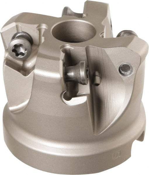 Iscar - 4 Inserts, 1.02" Cutter Diam, 0.106" Max Depth of Cut, Indexable High-Feed Face Mill - 1/2" Arbor Hole Diam, 1-1/4" High, MF FWX-07 Toolholder, H600 WXCU Inserts, Series Helido - Industrial Tool & Supply
