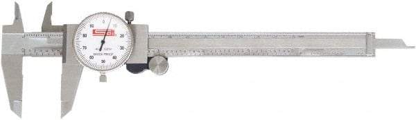 SPI - 0mm to 300mm Range, 0.02 mm Graduation, 2mm per Revolution, Dial Caliper - White Face, 64mm Jaw Length, Accurate to 0.04mm - Industrial Tool & Supply