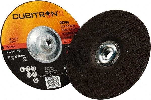 3M - 36 Grit, 6" Wheel Diam, 1/8" Wheel Thickness, Type 27 Depressed Center Wheel - Ceramic, 10,200 Max RPM - Industrial Tool & Supply