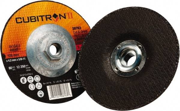 3M - 36 Grit, 5" Wheel Diam, 1/8" Wheel Thickness, Type 27 Depressed Center Wheel - Ceramic, 12,250 Max RPM - Industrial Tool & Supply