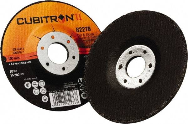 3M - 36 Grit, 4" Wheel Diam, 1/8" Wheel Thickness, 3/8" Arbor Hole, Type 27 Depressed Center Wheel - Ceramic, 15,300 Max RPM - Industrial Tool & Supply