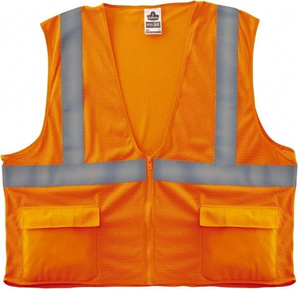 Ergodyne - Size S/M High Visibility Orange Mesh General Purpose Vest - 36 to 44" Chest, ANSI/ISEA 107, Zipper Closure, 3 Pockets, Polyester - Industrial Tool & Supply