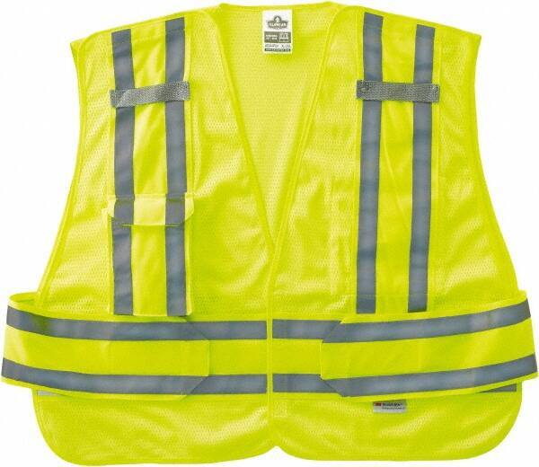 Ergodyne - Size M/L High Visibility Lime Mesh Expandable Vest - 40 to 48" Chest, ANSI/ISEA 107, Hook & Loop Closure, 2 Pockets, Polyester - Industrial Tool & Supply