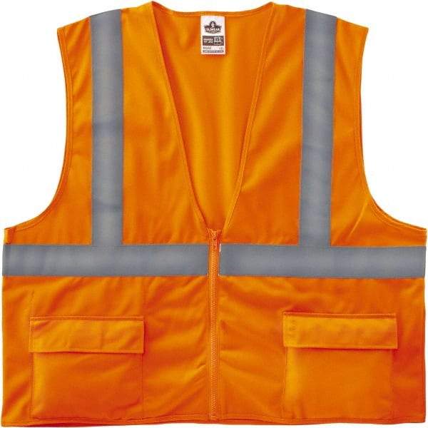 Ergodyne - Size S/M High Visibility Orange Solid General Purpose Vest - 36 to 44" Chest, ANSI/ISEA 107, Zipper Closure, 3 Pockets, Polyester - Industrial Tool & Supply