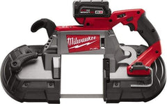 Milwaukee Tool - 18 Volt, 44-7/8" Blade, 380 SFPM Cordless Portable Bandsaw - 5" (Round) & 5 x 5" (Rectangle) Cutting Capacity, Lithium-Ion Battery Included - Industrial Tool & Supply