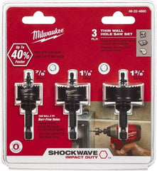 Milwaukee Tool - 3 Piece, 7/8" to 1-3/8" Saw Diam, Impact Rated Hole Saw Kit - Bi-Metal, Toothed Edge, Includes 3 Hole Saws - Industrial Tool & Supply