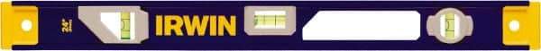 Irwin - 24" Long 3 Vial I-Beam Level - Aluminum, Blue/Yellow, 1 Level & 2 Plumb Vials - Industrial Tool & Supply