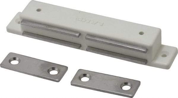 Sugatsune - 4-9/64" Long x 11/16" Wide x 9/16" High, Plastic & Stainless Steel Magentic Catch - White Finish, 12 Magnetic Force - Industrial Tool & Supply