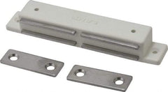Sugatsune - 4-9/64" Long x 11/16" Wide x 9/16" High, Plastic & Stainless Steel Magentic Catch - White Finish, 12 Magnetic Force - Industrial Tool & Supply
