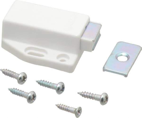 Sugatsune - 1-3/4" Long x 1-3/8" Wide x 9/16" High, Plastic & Stainless Steel Spring Magnetic Touch Latch - White Finish, 3.5 Magnetic Force - Industrial Tool & Supply
