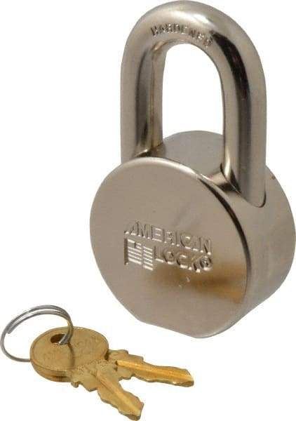 American Lock - 1-1/16" Shackle Clearance, Keyed Different AH10 Padlock - 7/16" Shackle Diam, Steel, with Satin Chrome, Triple Plated Finish - Industrial Tool & Supply