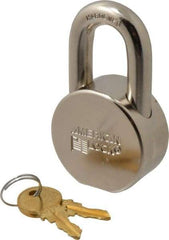 American Lock - 1-1/16" Shackle Clearance, Keyed Different AH10 Padlock - 7/16" Shackle Diam, Steel, with Satin Chrome, Triple Plated Finish - Industrial Tool & Supply