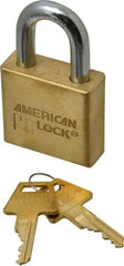American Lock - 1-1/8" Shackle Clearance, Keyed Alike A5570 Padlock - 3/8" Shackle Diam, Steel & Brass, with Solid Extruded Brass Finish - Industrial Tool & Supply