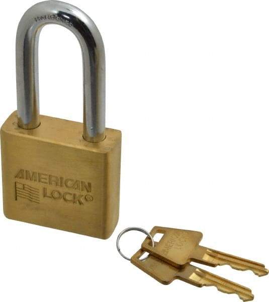 American Lock - 2" Shackle Clearance, Keyed Different A5571 Padlock - 3/8" Shackle Diam, Steel & Brass, with Solid Extruded Brass Finish - Industrial Tool & Supply