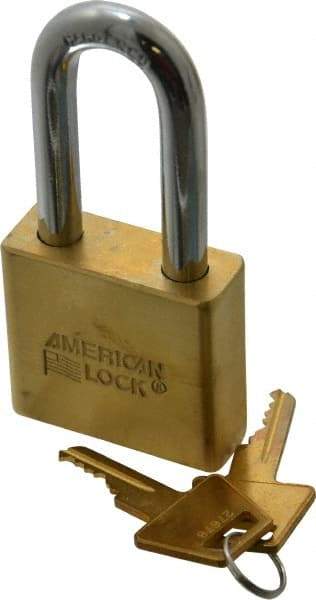 American Lock - 2" Shackle Clearance, Keyed Alike A5571 Padlock - 3/8" Shackle Diam, Steel & Brass, with Solid Extruded Brass Finish - Industrial Tool & Supply