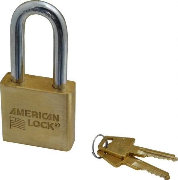American Lock - 2" Shackle Clearance, Keyed Alike A5571 Padlock - 3/8" Shackle Diam, Steel & Brass, with Solid Extruded Brass Finish - Industrial Tool & Supply