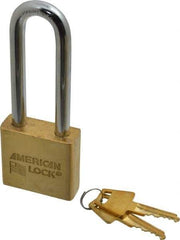 American Lock - 3" Shackle Clearance, Keyed Alike A5572 Padlock - 3/8" Shackle Diam, Steel & Brass, with Solid Extruded Brass Finish - Industrial Tool & Supply