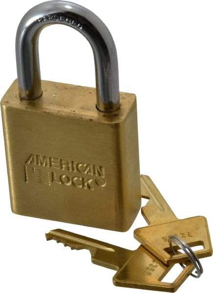 American Lock - 1-1/8" Shackle Clearance, Keyed Different A5560 Padlock - 5/16" Shackle Diam, Steel & Brass, with Solid Extruded Brass Finish - Industrial Tool & Supply