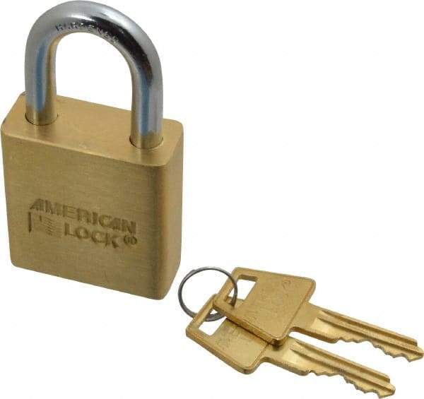 American Lock - 1-1/8" Shackle Clearance, Keyed Alike A5560 Padlock - 5/16" Shackle Diam, Steel & Brass, with Solid Extruded Brass Finish - Industrial Tool & Supply